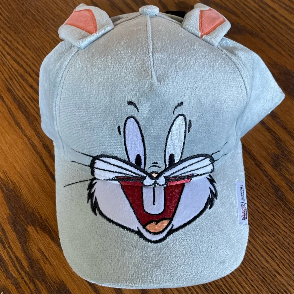 Looney Tunes Justice Bugs Bunny Plush Light Gray Baseball Cap